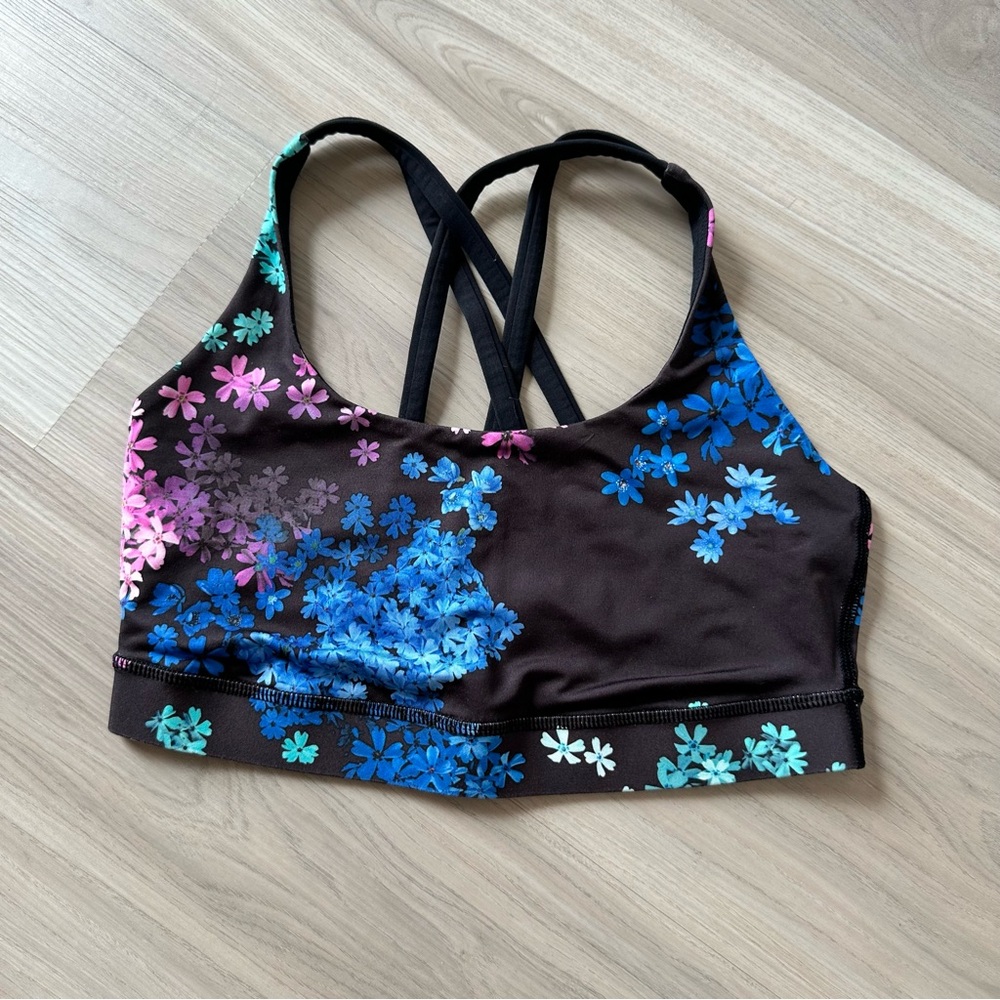 Lululemon Energy Bra/Black with floral design 6